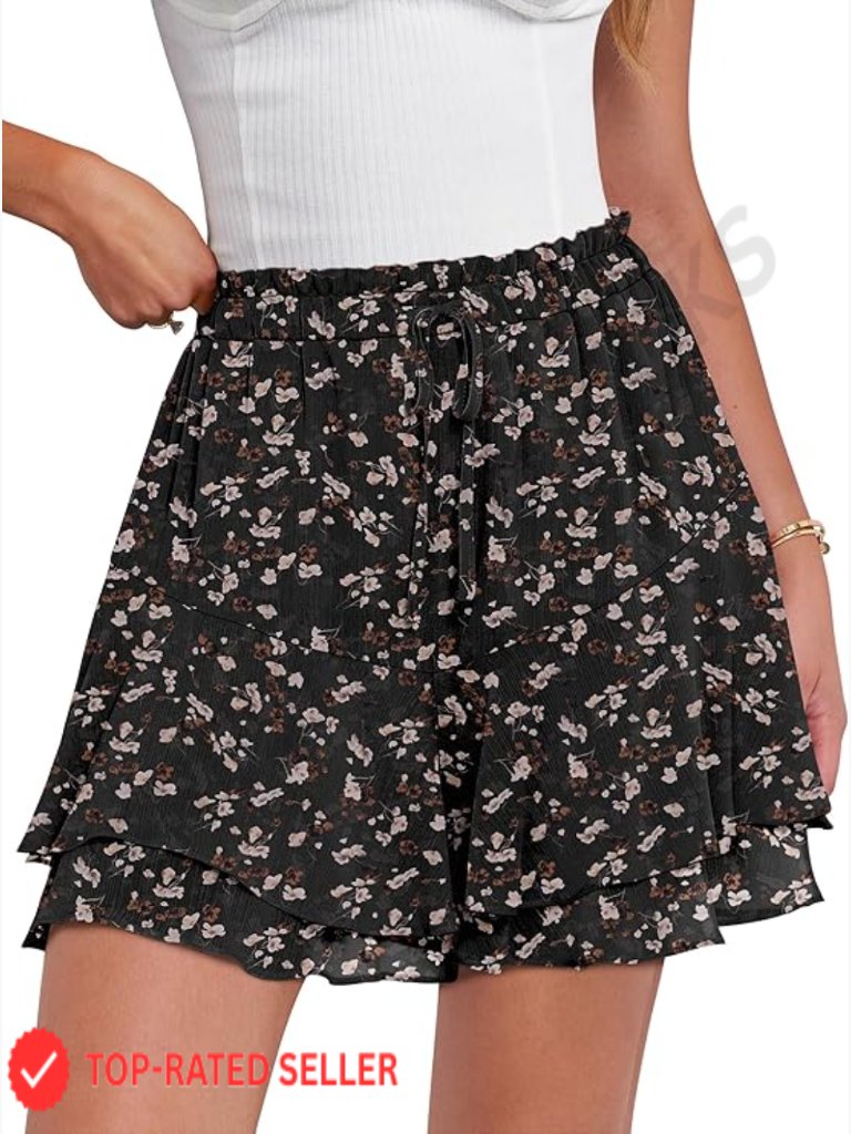 Boho Floral Ruffle Chiffon Skort Flowy High Rise Casual Beach Summer Skort